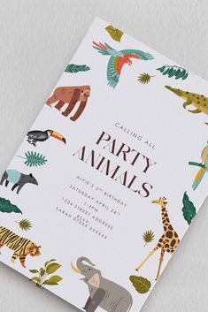 Party Animals Birthday Invitation - Ivy and Gold Wedding Stationery Safari Party Invitations, Animal Themed Birthday Party Invitations, Animal Theme First Birthday Party, Three Year Old Animal Party, Jungle Party Invite, Party Animal Birthday Theme Invitations, Party Animals Birthday Invitation, Animal Party Invitations, Animal Party Theme