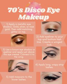 Disco Makeup 1970s, 70’s Disco Makeup, Disco Fits, Disco Hair And Makeup, 70's Makeup