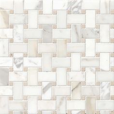 a white and beige tile wallpaper with small squares in the middle, on top of each other