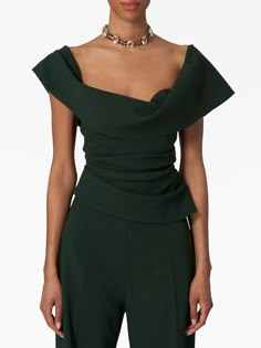 Carolina Herrera | off-shoulder Draped Corset Top | Green | FARFETCH Draped Corset Top, Draped Corset, Grad Outfits, High Waisted Wide Leg Pants, Kochi, Wide Waistband, Carolina Herrera, How To Style, Corset Top