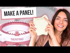 a woman holding up a hair brush and comb in front of a sign that says make a panel