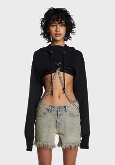 Current Mood Chain Crop Hoodie - Black – Dolls Kill Trendy Hoodie Crop Top For Streetwear, Trendy Hooded Crop Top For Streetwear, Hooded Crop Top For Streetwear In Fall, Hooded Crop Top For Fall Streetwear, Trendy Hoodie Crop Top For Fall, Fall Crop Top For Streetwear, Trendy Fall Crop Top Hoodie, Hooded Crop Top For Winter, Trendy Fall Crop Top For Streetwear