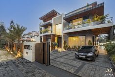 a car is parked in front of a house