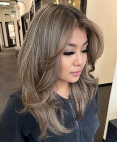 Ash Partial Highlights, Neutral Blonde Highlights On Dark Hair, Cool Tone Light Brown Hair Ash Blonde, Ash Light Brown Hair With Highlights, Olive Blonde Hair, Brown Hair With Cool Tone Highlights, Light Brown Cool Tone Hair, Ash Brown Hair Black Women, Ash Brown Blonde Balayage