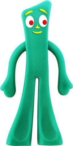 a green toy with two eyes and one eye on it's head, standing in front of a white background