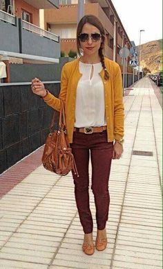 Burgundy Pants Outfit, The Asterisk, Gray Outfit, Maroon Pants, Mustard Cardigan, Burgundy Pants, Yellow Cardigan