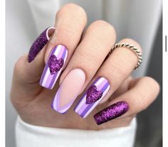 Valentines Purple Nails, Valentines Day Nails Purple, Purple Valentines Day Nails, Neon Purple Nails, Purple Nail Ideas, Lily Nails, Valentines Day Nail Art, Purple Valentine, Valentines Day Nail