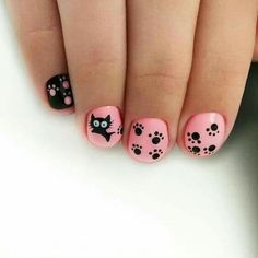 Cat Nail Art Designs, Simple Prom Nails, Unicorn Nails Designs, Kids Nail Designs, Cat Nail Art, Cat Nail, Acrylic Toe Nails, Solid Color Nails, Rose Gold Nails