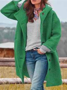 Women's Winter Coat Teddy Coat Street Daily Wear Vacation Fall Winter Short Coat Regular Fit Warm Breathable Stylish Casual Street Style Jacket Long Sleeve Plain with Pockets Black Royal Blue Fuchsia 2024 - $39.99 Cozy Coats, Estilo Chic, Fall Coat, Green Coat, Woolen Coat, Winter Jackets Women, Hooded Coat, Look Casual, Outerwear Coats