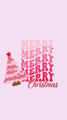 a pink christmas tree with merry lettering on it