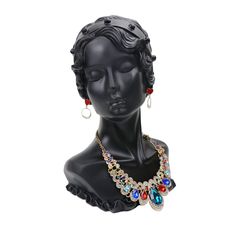 PRICES MAY VARY. Made of sturdy resin material.Smooth finish resin bust stand brings an alluring feeling to any display stand or jewelry store front. Sturdy bust to display your necklace and earring. Please wrap 2 or 3 circles around the neck if you have long chain necklaces. Great for storefront windows, trade shows, personal use, vendor events, and for collectors. It can also be used as photography prop for showing your necklace. Size(LxWxH):7" x 5.5" x 10.4". Lightweight for easy transportati Black Crystal Necklace For Gift, Storefront Windows, Pendant Display, Home Decor Photography, Earring Display Stands, Small Necklace, Vendor Events, Necklace Display, Black Resin