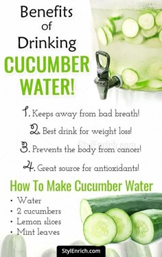 Cucumber Water Benefits, Cucumber Benefits, Salad Aesthetic, Cucumber Water, Detox Waters, Resep Diet, Infused Water Recipes, Detox Water Recipes, Detox Drinks Recipes