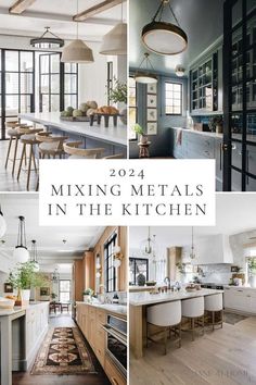 the kitchen and dining room are featured in this postcard with text that reads, mixing metals in the kitchen