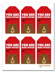 four valentine's day tags with bears on them and the words you are beary special