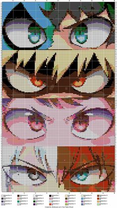 an image of anime eyes with different colors