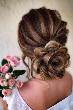 Short Hairstyle Women Prom Updo, Cute Hair For Weddings, Prom Updos For Long Hair Bun, Rose Bun Hairstyle, Bridesmaid Prep, Flower Updo, Updo With Braid, Prom Hair Updo Elegant, Fancy Updos