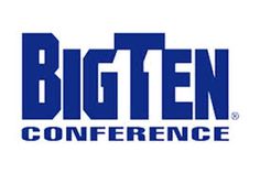 the big ten conference logo is shown in blue and white, with an arrow pointing to it