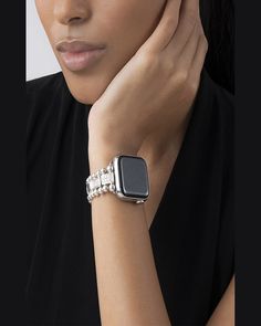 Find LAGOS Smart Caviar Pave 38mm Apple Watch Bracelet on Editorialist. LAGOS watch strap from the Smart Caviar Collection. Exclusively compatible with Apple Watch® Series 18 (not included). Fits with 38mm, 40mm, 42mm, or 44mm watch head. Sterling silver Caviar beading and links. Four links with white diamond pavé. 1.20 total diamond carat weight. Doublepusher closure. Imported. Elegant Adjustable Watch Bands With Polished Finish, Silver Timeless Bracelet Strap Watch Bands, Timeless Silver Bracelet Strap Watch Band, Timeless Silver Watch Band With Bracelet Strap, Luxury Silver Band Jewelry, Luxury Metal Watch Accessories, Modern Silver Jubilee Bracelet Watch Band, Modern White Gold Bracelet Strap Apple Watch Band, Modern Silver Watch Band With Bracelet Strap