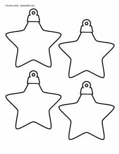 four star shaped ornaments are shown in black and white