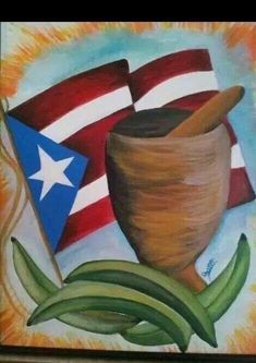 a painting of two pots and an american flag