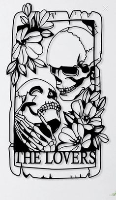 the lovers sticker is shown in black and white, with flowers on each side