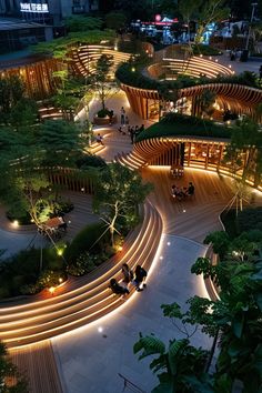 an aerial view of a park at night