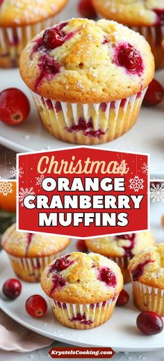 christmas orange cranberry muffins on a plate with the title overlay