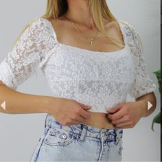 Color White Size Short Length Sleeve Short Sleeve Product Detail Lacy Product Length 30 Cm Fabric Type 95% Polyester 5% Lycra Fitted Lace Top For Spring Day Out, Fitted Lace Top For Day Out, Fitted Lace Crop Top For Day Out, White Crop, White Crop Top, Cropped Top, Length Sleeve, Color White, Womens Tops