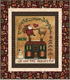 Riley Blake Up On The Housetop Panel Quilt Kit Featuring Teresa Kogut Up On The Housetop Fabric Collection The Up on the Housetop Panel Quilt Boxed Kit includes pattern and fabric for quilt top and binding. Backing not included. Fabric featured is Up on the Housetop by Teresa Kogut. Pattern is by the RBD Designers. Finished size is 52" x 59". Kit comes in a solid box with a printed belly band label. Box size is approximately 11" x 12 1/4" x 3 1/2". Finished Size: 60"x67.5" Premium 100% Cotton Qu Holiday Icons, Green Santa, Riley Blake Fabric, Festive Crafts, Holiday Icon, Panel Quilts, Free Quilting, Belly Band, Winter Blues