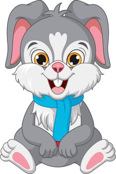 a cartoon rabbit wearing a blue tie and sitting on the ground with its eyes wide open