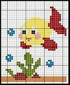 a cross stitch pattern with a bird and flower