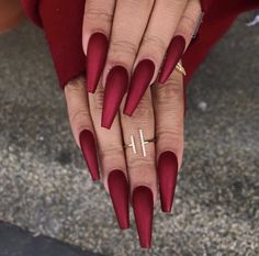 Pin by BærbieAmbition on BARBIENAILS Red acrylic nails, Coffin nails Gel Coffin, Red Matte Nails, Classy Acrylic, Coffin Nails Matte, Red Acrylic Nails, Colorful Nails, Matte Nails Design, Red Nail Designs, Acrylic Coffin