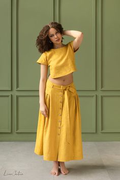 Experience the epitome of summertime elegance with our Taormina Crop Top and Flared Midi Skirt Set. This ensemble, handcrafted in Europe from 100% OEKO-Tex certified European Linen, is a testament to chic sophistication and relaxed comfort. The earthy... Linen Matching Set, Linen Skirt Set, Crop Top And Midi Skirt, Flared Midi Skirt, Linen Outfit, Beige Color Palette, Midi Skirt Set, Linen Crop Top, Midi Flare Skirt