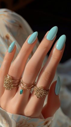 Terquas Nails, Torquise Blue Color Nails, Tiffany Blue Nails Acrylics, Tiffany Nails Design, Tourquise Nails, Nails Turquesa, Turquoise Acrylic Nails, Tiffany Blue Nails, Tiffany Nails