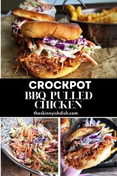 crockpot bbq pulled chicken with coleslaw and slaw