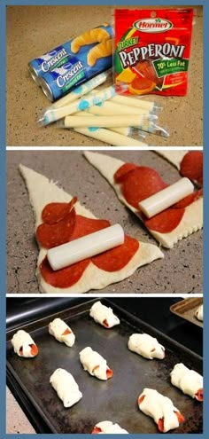 the process of making homemade pizzas with marshmallows and pepperoni