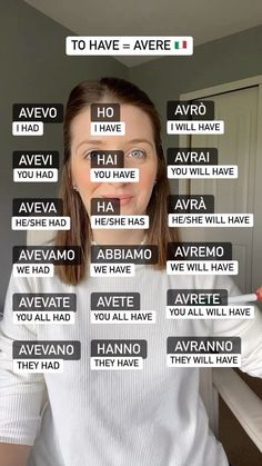 a woman with many words on her face