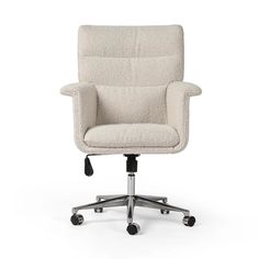 a white office chair with wheels on it