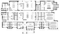 the floor plan for an office building with multiple rooms and two living areas in it