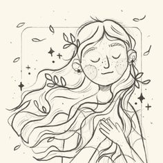 a drawing of a girl with long hair and stars on her face, in the background is