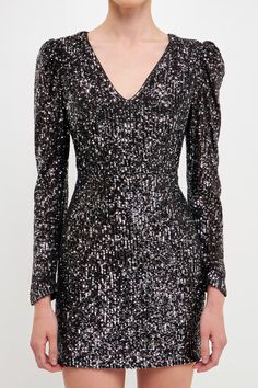 Sequins Deep V neckline Long sleeve Fitted bodycon Back zipper Mini length LIning Hand wash cold Do not bleach Do not tumble dry Iron low Do Not Dry Clean Shell:100% Polyester Lining:100% Polyester Exclusive of Decoration HN527D Total length: 32.75" Bust: 33" S BLACK: Height 5'10" / Bust 33" / Waist 24" / Hip 35" Sequin Short Dress, Knit Loungewear, Strapless Bodycon Dress, Long Sleeve Sequin, Tweed Dress, Sequin Mini, Leather Dresses, Sequin Mini Dress, Plus Dresses