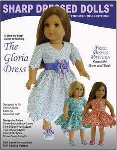 two dolls are shown on the cover of this book, which features instructions to make them wear dresses and shoes