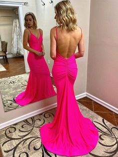 SSR647,Simple Hot Pink Long Prom Evening Dresses,Backless Mermaid Prom Dresses 2023 · SheSheRose · Online Store Powered by Storenvy Dresses Hot Pink, Jersey Prom Dress, Prom Dresses Long Pink, Pink Evening Dress, 파티 드레스, Pink Formal Dresses