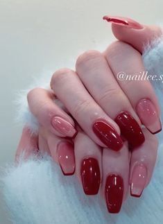 Red French Tip Nails, Red French Tip, Elegant Touch Nails, Asian Nails, Romantic Nails, Red French, Subtle Nails, Studded Nails, Casual Nails