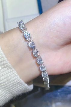 10 Carat Moissanite Platinum-Plated Bracelet - Bracelets - FITGGINS Moissanite Bracelet, Stone Properties, Beautiful Bracelets, Jewelry Boutique, Moissanite Jewelry, Accessories Ideas, Elegant Bracelet, Silver Bracelets, Beautiful Bracelet