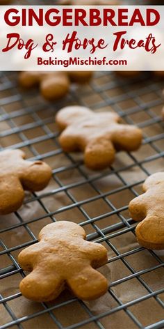 gingerbread cookies on a cooling rack with text overlay