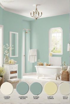 painting and decorating services, home improvement design, interior design services, house painting services Pastel Walls Bedroom Paint Colors, Room Color Ideas Bedroom, Tiffany Blue Rooms, Seaside Bedroom, Bathroom Color Palette, Wall Color Schemes, Beach Theme Bathroom, Pastel Walls, Kitchen Wall Colors