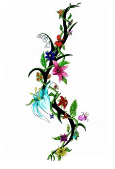 an artistically designed flower and vine tattoo design