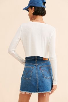 Rent Denim Ribcage Skirt from Nuuly. Pick 6 items for $98/month. Free shipping + returns. Spring High Waist Tops With Frayed Hem, Casual Cropped Cotton Skirt, Casual Skirt For Layering, Cotton Bottoms For Layering In Spring, Casual Fitted Skirt For Layering, Spring Layering Cotton Bottoms, Levi's Trendy Denim Skirt For Spring, Trendy Levi's Denim Skirt For Spring, Fitted Levi's Denim Skirt For Spring