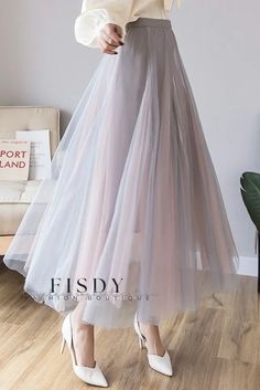 Fisdy - Falda de red de talle alto y largo midi con diseño de encaje estructurado en color y dobladillo completo Skirt Tutu, Net Skirt, Gauze Skirts, Skirt Tulle, Tulle Maxi Skirt, Pleated Long Skirt, Womens Maxi Skirts, Skirt Maxi, Long Skirts For Women